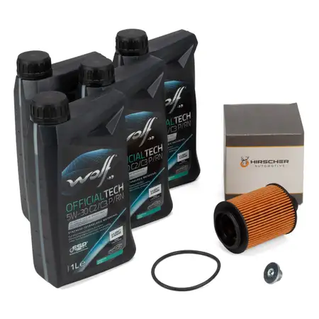 4L WOLF 5W30 C2/C3 P/RN Motor&ouml;l + HIRSCHER &Ouml;lfilter f&uuml;r ALFA ROMEO FIAT OPEL 1.3 DIESEL