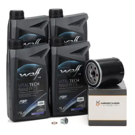4L WOLF VITALTECH 5W40 PI C3 Motor&ouml;l + HIRSCHER &Ouml;lfilter f&uuml;r ALFA ROMEO FIAT JEEP 1.4