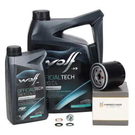 6L WOLF OFFICIALTECH 5W30 C4 + HIRSCHER &Ouml;lfilter f&uuml;r DACIA NISSAN MERCEDES RENAULT 1.5 dCi