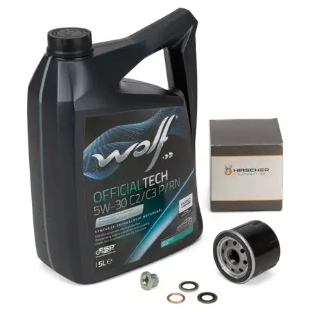 5L WOLF 5W30 C2/C3 P/RN Motor&ouml;l + HIRSCHER &Ouml;lfilter f&uuml;r RENAULT Clio 2 3 4 Twingo 1 2 1.2