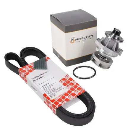 HIRSCHER Wasserpumpe + febi Keilrippenriemen f&uuml;r BMW E36 316/318i 518i M42 M43 bis 09.1995