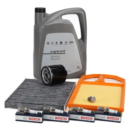 Filterset 3-tlg + 4x BOSCH Z&uuml;ndkerze + 5L ORIGINAL 0W30 Motor&ouml;l f&uuml;r VW Golf 4 1.4/1.6 16V
