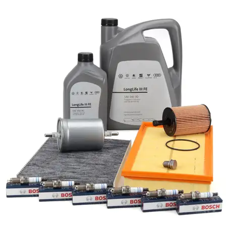 Filterset 4-tlg + 6x BOSCH Z&uuml;ndkerze + 6L ORIGINAL 0W30 Motor&ouml;l f&uuml;r VW Golf 4 3.2 R32