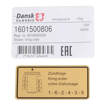 JP Aufkleber Klebeschild Motorraum Z&uuml;ndfolge f&uuml;r PORSCHE 911 914 /6 2.0 90100650200