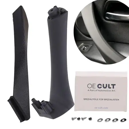 Door Handle Bracket and Pull Handle Set, Black, for BMW 3 Series E90/E91 (model year 2007 and later), interior left side