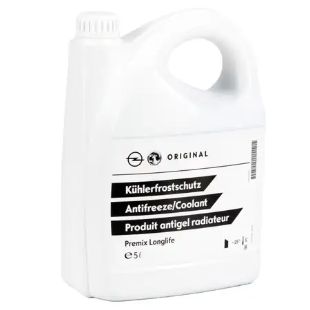 5L 5 Liter ORIGINAL OPEL K&uuml;hlerfrostschutz Antifreeze Premix GR&Uuml;N/BLAU 95599872