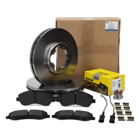 ORIGINAL Bremsscheiben + TEXTAR Bel&auml;ge + Sensor f&uuml;r FORD Tourneo Transit V362 V363 vorne