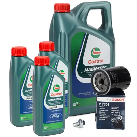 8L CASTROL MAGNATEC 5W-20 E Motor&ouml;l + BOSCH &Ouml;lfilter f&uuml;r FORD Mustang MK6 MK7 5.0 V8