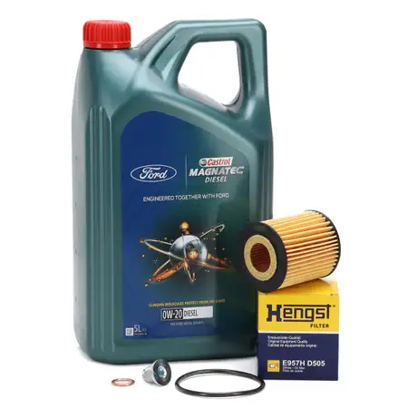 5L CASTROL MAGNATEC DIESEL 0W-20 Motor&ouml;l HENGST &Ouml;lfilter FORD Focus 4 Ecosport 1.5 EcoBlue