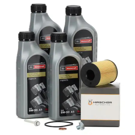 4L ORIGINAL MOTORCRAFT A5 Motor&ouml;l 5W30 + HIRSCHER &Ouml;lfilter f&uuml;r FORD 1.4/1.5/1.6 TDCi
