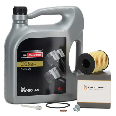 5L ORIGINAL MOTORCRAFT A5 Motor&ouml;l 5W30 + HIRSCHER &Ouml;lfilter f&uuml;r FORD 1.4/1.5/1.6 TDCi