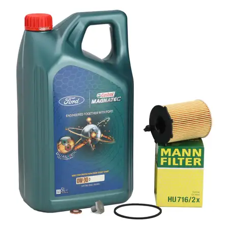 5L CASTROL MAGNATEC 0W-30 D Motor&ouml;l + MANN &Ouml;lfilter f&uuml;r FORD Fiesta Focus 1.4-1.6 TDCi