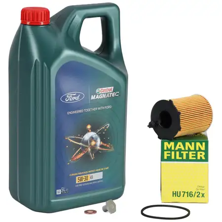 5L CASTROL MAGNATEC A5 5W-30 Engine Oil + MANN Oil Filter for FORD 1.4/1.5/1.6 TDCI