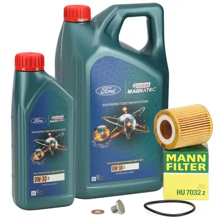 6L CASTROL MAGNATEC D 0W-30 Motor&ouml;l + MANN &Ouml;lfilter f&uuml;r FORD Ecosport 1.5 TDCi EcoBlue 125