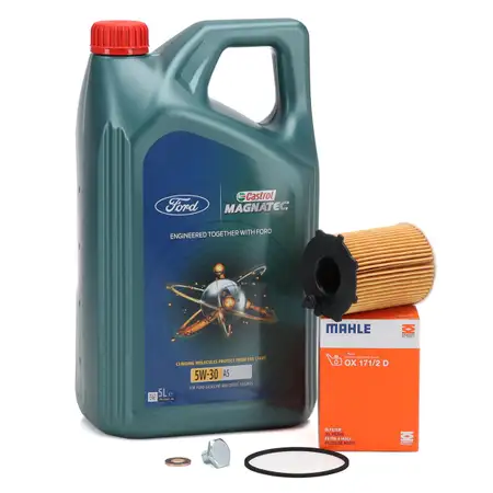 5L CASTROL MAGNATEC 5W-30 A5 Motor&ouml;l + MAHLE &Ouml;lfilter f&uuml;r FORD Fiesta Focus 1.4-1.6 TDCi