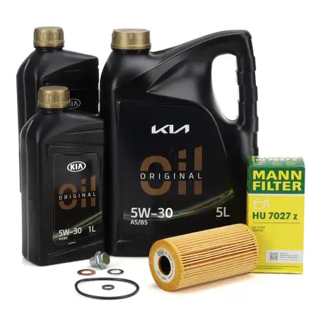 7L ORIGINAL 5W-30 A5/B5 Motor&ouml;l + MANN &Ouml;lfilter f&uuml;r HYUNDAI Santa KIA 2.0/2.2 CRDi