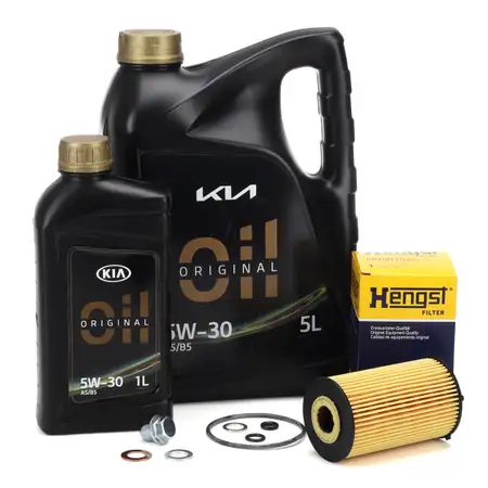 6L ORIGINAL 5W-30 A5/B5 Motor&ouml;l + HENGST &Ouml;lfilter HYUNDAI i20 i30 i40 KIA Cee'D Sportage