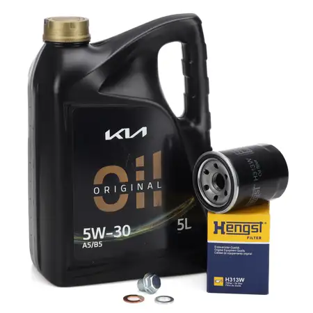 5L ORIGINAL 5W-30 A5/B5 Motor&ouml;l + HENGST &Ouml;lfilter HYUNDAI i10 i20 1.0-1.2 KIA Rio 1 1.3