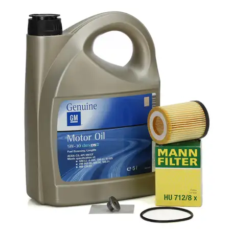 5L ORIGINAL 5W30 dexos2 Motor&ouml;l + MANN &Ouml;lfilter f&uuml;r OPEL Astra G H Corsa B C D 1.0-1.4