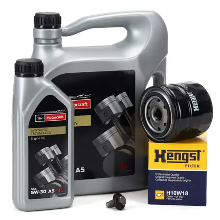 6L ORIGINAL MOTORCRAFT 5W-30 A5 Motor&ouml;l + HENGST &Ouml;lfilter f&uuml;r FORD Mondeo 1 2 3 2.5/3.0 V6