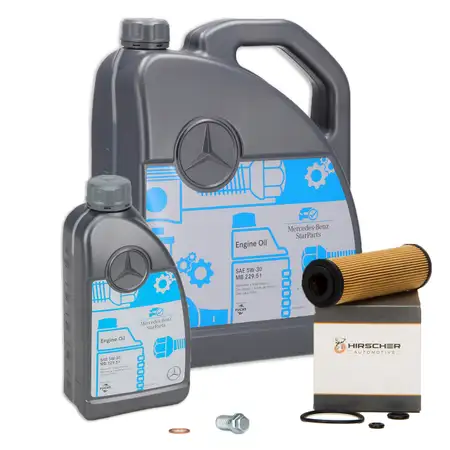 6L ORIGINAL Mercedes Motor&ouml;l &Ouml;l 5W30 MB 229.51 + HIRSCHER &Ouml;lfilter 2711800109
