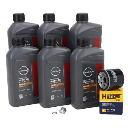 6L ORIGINAL 0W-20 SN/GF-5 Motor&ouml;l + HENGST &Ouml;lfilter NISSAN Juke Micra Note Qashqai X-Trail