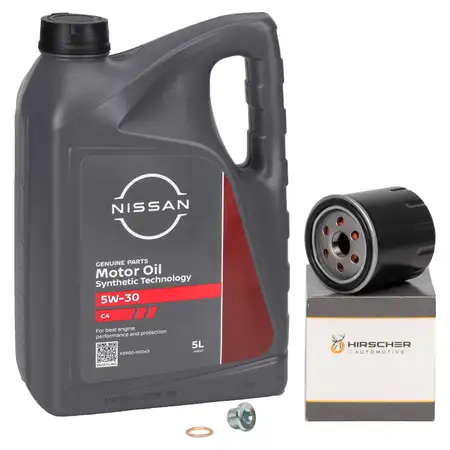 5L ORIGINAL 5W30 DPF Motor&ouml;l + HIRSCHER &Ouml;lfilter f&uuml;r NISSAN Juke Micra 5 Qashqai 2 1.5 dCi