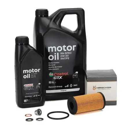 6L CASTROL GTX RN-SPEC 0W20 RN17FE Motor&ouml;l + HIRSCHER &Ouml;lfilter f&uuml;r DACIA RENAULT 1.5 dCi