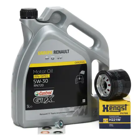 5L CASTROL Motor&ouml;l GTX RN-SPEC 5W30 RN720 + HENGST &Ouml;lfilter f&uuml;r RENAULT DACIA