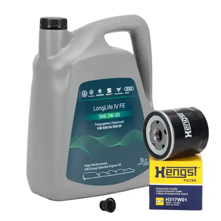 5L ORIGINAL 0W-20 Motor&ouml;l + HENGST &Ouml;lfilter f&uuml;r AUDI A4 8W B9 A5 F5 1.4 TFSI 150 PS