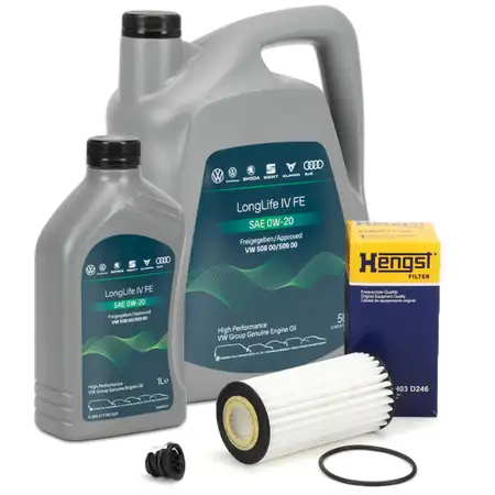 6L ORIGINAL 0W-20 Engine Oil + HENGST Oil Filter for VW Golf 7, 8; Passat B8; Polo 5, 6; 1.8/2.0 TSI