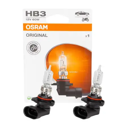 2x OSRAM 9005-1BL Gl&uuml;hlampe Halogenlampe HB3 ORIGINAL LINE 12V 60W P20d