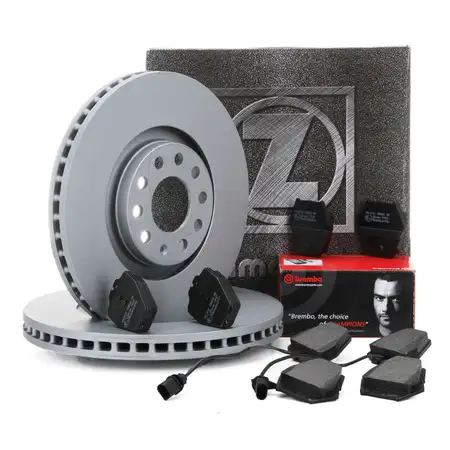 ZIMMERMANN Brake Discs + BREMBO Brake Pads + Wako for AUDI S4 B5 A6 C5 (Front)