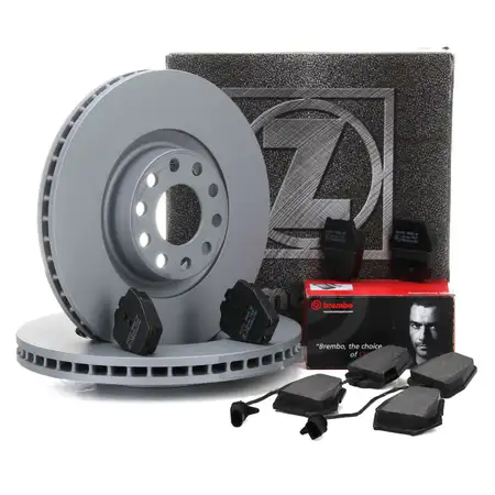 ZIMMERMANN Brake Discs + BREMBO Pads + Wako for AUDI A6 4B C5 4.2/S6 (front)