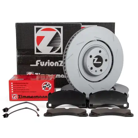 Zimmermann FORMULA Z Bremsscheiben + Bel&auml;ge + Sensor f&uuml;r PORSCHE Macan (95B) PR-1LH vorne