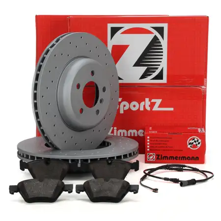 Zimmermann SPORT Brake Discs + Brake Pads + Sensor for BMW 5 Series F10 F11 (Front)
