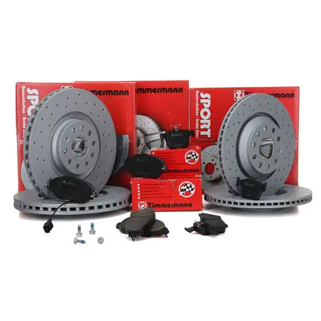 Zimmermann SPORT Bremsscheiben + Bel&auml;ge + Wako f&uuml;r AUDI S3 8V VW Golf 7 GTI/R vorne hinten