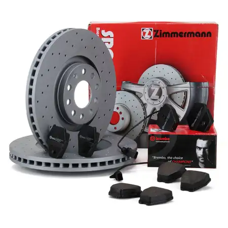 Zimmermann SPORT brake discs + BREMBO brake pads for AUDI S4 B5, A6 4B, C5 (Front)