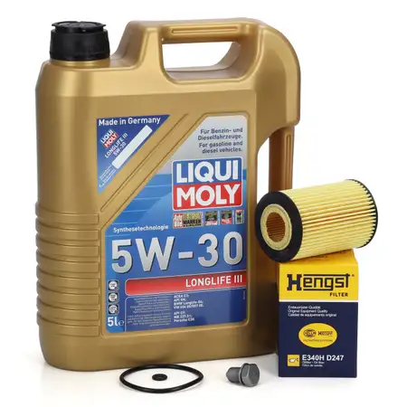 5L LIQUI MOLY 5W30 LONGLIFE 3 Motor&ouml;l + HENGST &Ouml;lfilter f&uuml;r VW Golf 7 Passat 1.6/2.0 TDI