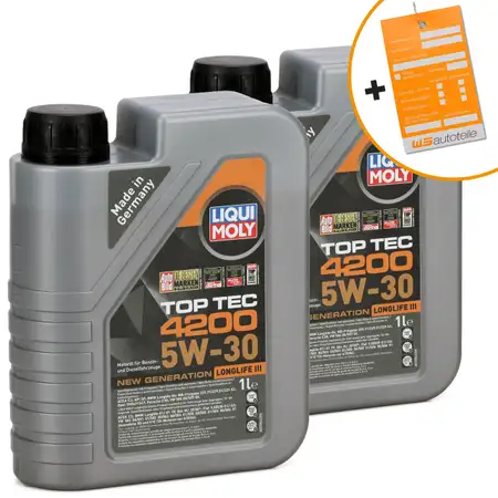 2L LIQUI MOLY 3706 TOP TEC 4200 5W30 Motor&ouml;l NEW GEN f&uuml;r VW 504.00 507.00 BMW LL-04