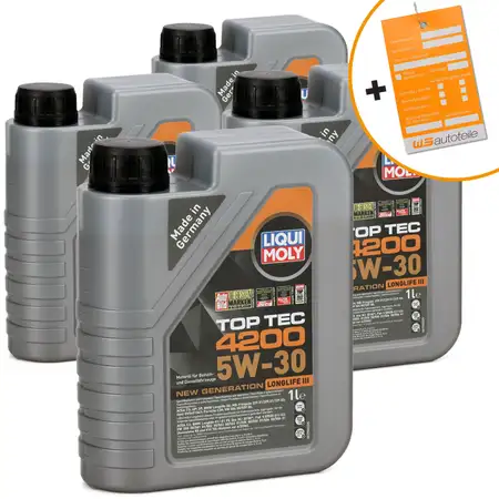 4L LIQUI MOLY 3706 TOP TEC 4200 5W30 Motor&ouml;l NEW GEN f&uuml;r VW 504.00 507.00 BMW LL-04