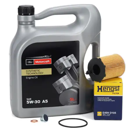 5L ORIGINAL MOTORCRAFT 5W-30 A5 Motor&ouml;l + HENGST &Ouml;lfilter f&uuml;r FORD Fiesta 1.4-1.6 TDCi