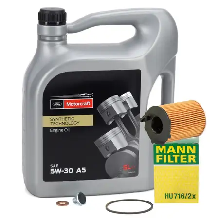 5L ORIGINAL MOTORCRAFT 5W-30 A5 Motor&ouml;l + MANN &Ouml;lfilter f&uuml;r FORD Fiesta 1.4/1.5/1.6 TDCi