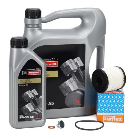 6L ORIGINAL MOTORCRAFT 5W-30 A5 Motor&ouml;l + PURFLUX &Ouml;lfilter f&uuml;r FORD Focus 2.0/2.2 TDCi