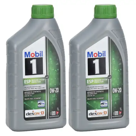 2L 2 Liter Mobil 1 ESP X2 0W-20 Motor&ouml;l &Ouml;l dexosD f&uuml;r PORSCHE C20 VW 508/509.00 MB 229.71