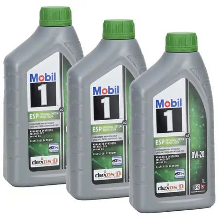 3L 3 Liter Mobil 1 ESP X2 0W-20 Motor&ouml;l &Ouml;l dexosD f&uuml;r PORSCHE C20 VW 508/509.00 MB 229.71