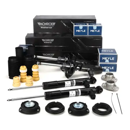 4x MONROE Sto&szlig;d&auml;mpfer + Staubschutz + Domlager f&uuml;r VW Golf 7 SEAT Leon 5F vorne + hinten