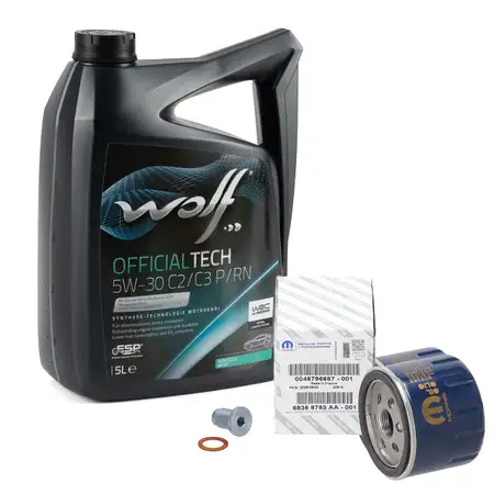 5L WOLF 5W30 C2/C3 P/RN + ORIGINAL MOPAR &Ouml;lfilter f&uuml;r FIAT Doblo Punto 188 Stilo 1.9D
