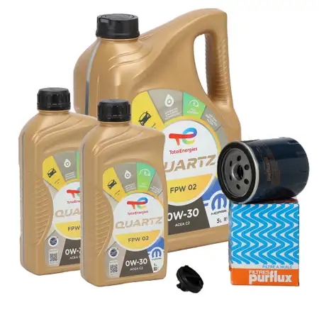 7L ORIGINAL Mopar TOTAL QUARTZ FPW 02 0W-30 Motor&ouml;l + PURFLUX &Ouml;lfilter f&uuml;r 2.0 DIESEL
