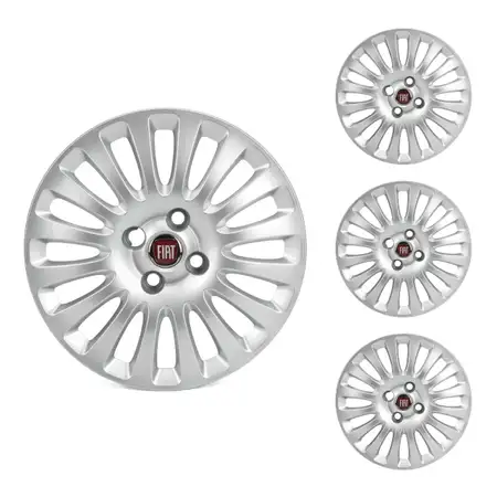 4x ORIGINAL f&uuml;r Fiat MOPAR Radkappe Radblende Blende 15 Zoll Silber Punto Evo 735501291